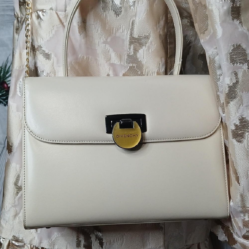 Givenchy Maroquinerie Leather Handbag In Cream Color & Gold Crossbody Chain